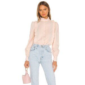 See by Chloe Pink Sand Peach PLeated Ruffle Teaxtured Poplin LOng Sleeve Top